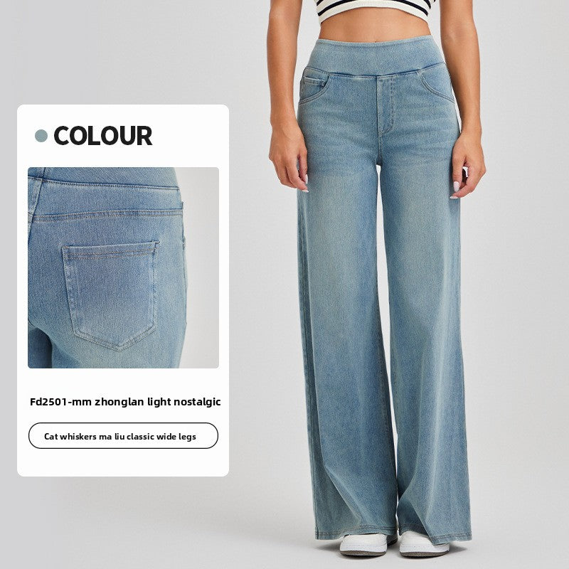 Women's High Waisted Wide Leg Jeans – Stretch Pull-On Denim Pants