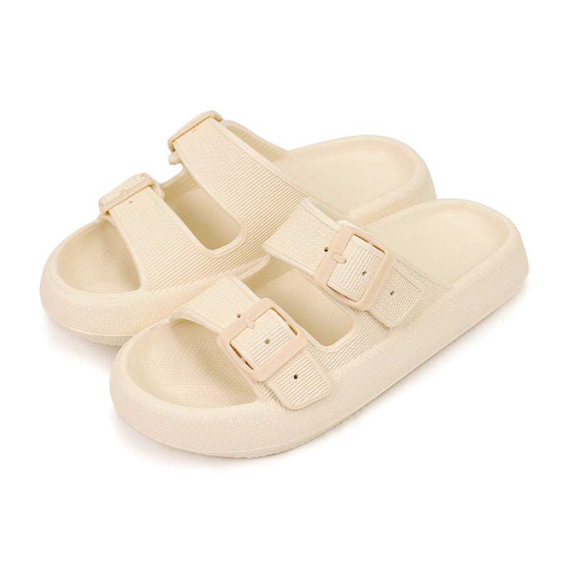 Women's Double Buckle Cloud Slides | Thick Sole Comfort Sandals
