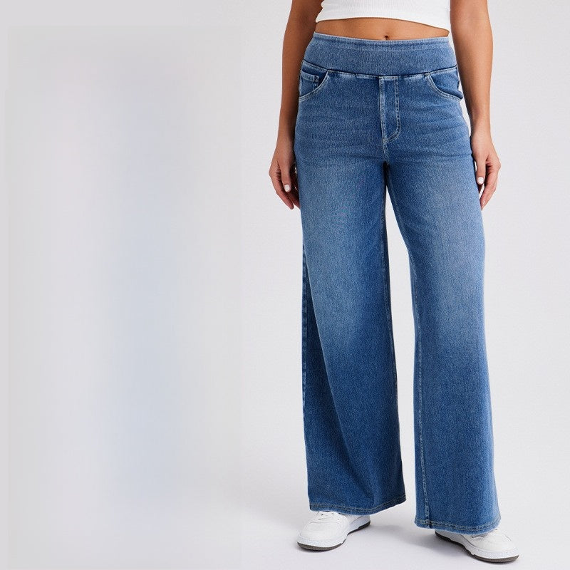 Women's High Waisted Wide Leg Jeans – Stretch Pull-On Denim Pants