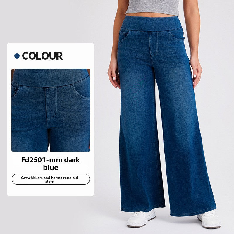 Women's High Waisted Wide Leg Jeans – Stretch Pull-On Denim Pants