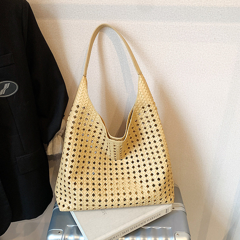 Hollow Woven Tote Bucket Bag
