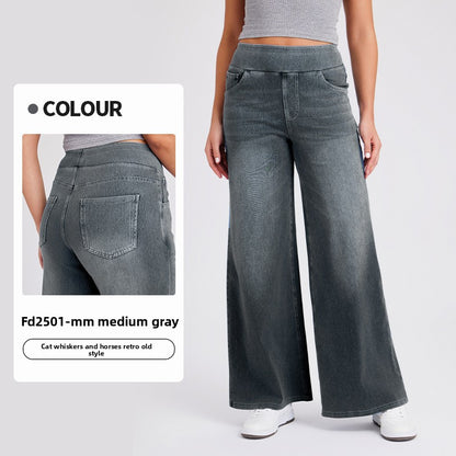 Women's High Waisted Wide Leg Jeans – Stretch Pull-On Denim Pants