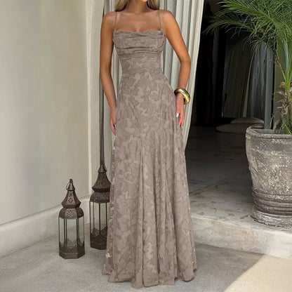 Elegant Lace Evening Gown – Spaghetti Strap Maxi Dress