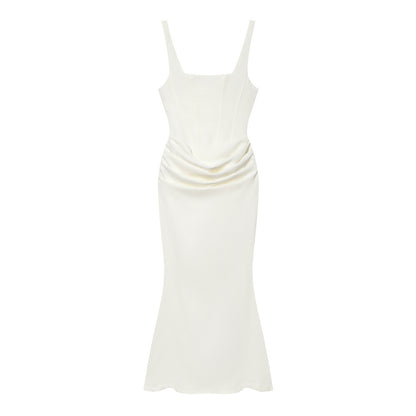 Square Neck Mermaid Evening Gown with Draped Waist