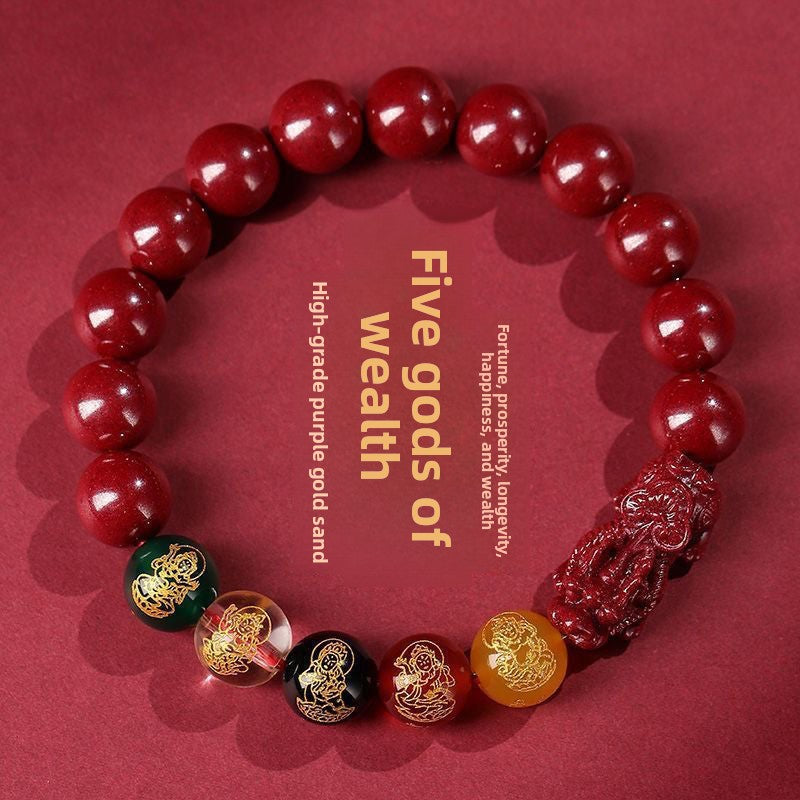 Five Fortune Gods Cinnabar Bracelet – Feng Shui Wealth & Prosperity Bracelet