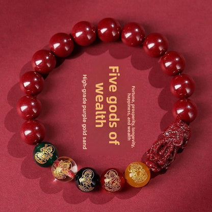 Five Fortune Gods Cinnabar Bracelet – Feng Shui Wealth & Prosperity Bracelet