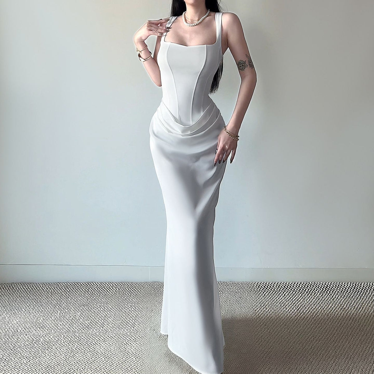 Square Neck Mermaid Evening Gown with Draped Waist