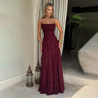 Elegant Lace Evening Gown – Spaghetti Strap Maxi Dress