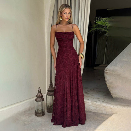 Elegant Lace Evening Gown – Spaghetti Strap Maxi Dress