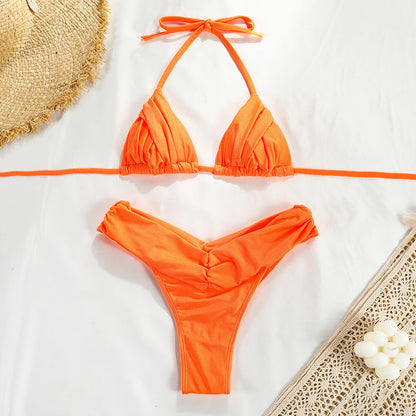 Womens Solid Color Bikini Swimsuit
