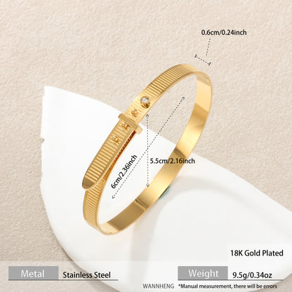 Cross-Border New Style Textured Adjustable Diamond-Encrusted Gold-Plated Titanium Steel Bracelet Ring Simple Stainless Steel Hand Jewelry
