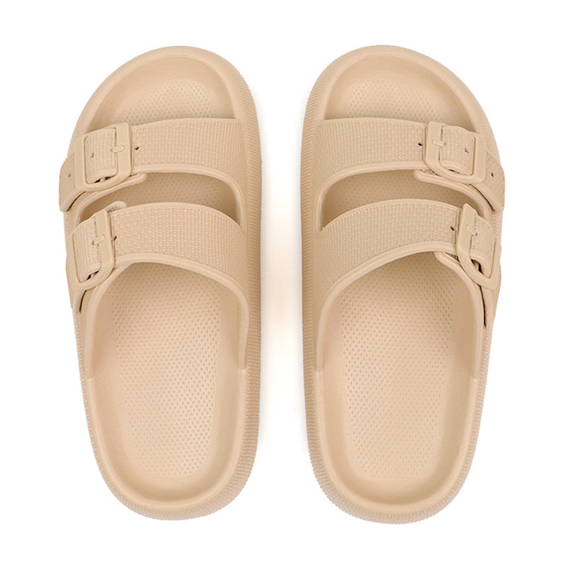 Women's Double Buckle Cloud Slides | Thick Sole Comfort Sandals