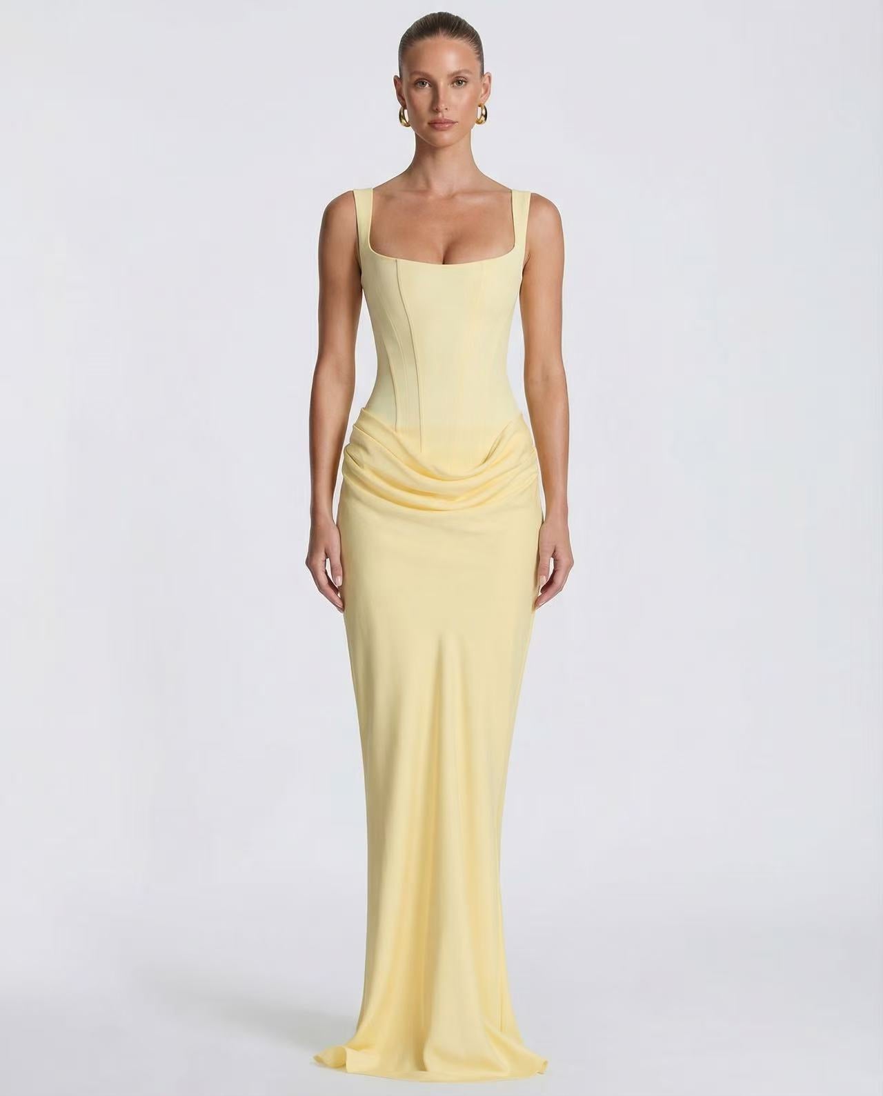 Square Neck Mermaid Evening Gown with Draped Waist
