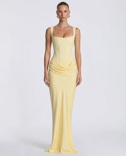Square Neck Mermaid Evening Gown with Draped Waist