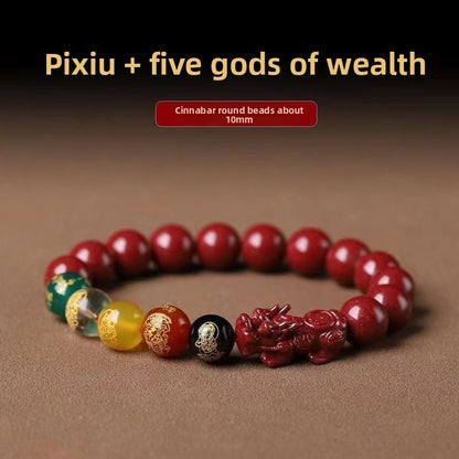 Five Fortune Gods Cinnabar Bracelet – Feng Shui Wealth & Prosperity Bracelet
