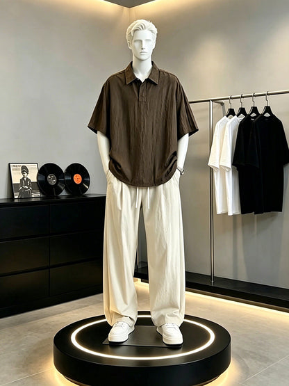 Men's Linen Blend Short Sleeve Polo and Pants Set