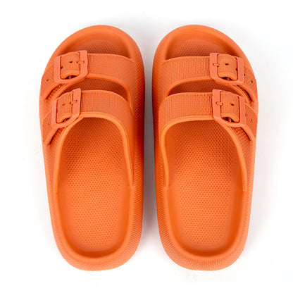 Women's Double Buckle Cloud Slides | Thick Sole Comfort Sandals