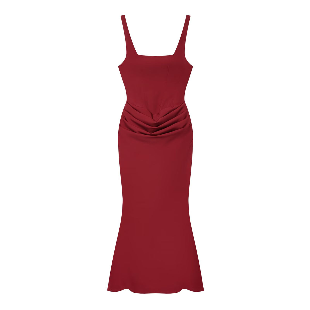 Square Neck Mermaid Evening Gown with Draped Waist