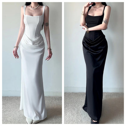 Square Neck Mermaid Evening Gown with Draped Waist