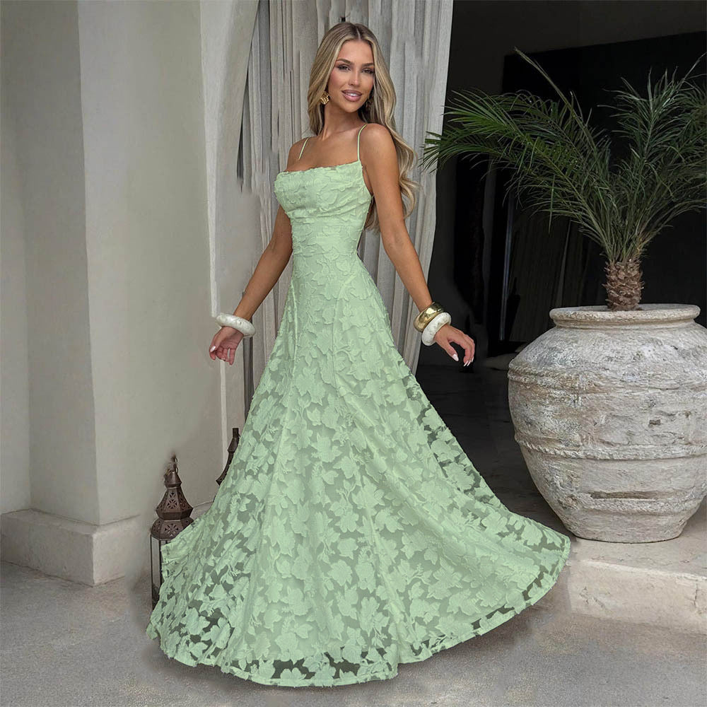 Elegant Lace Evening Gown – Spaghetti Strap Maxi Dress