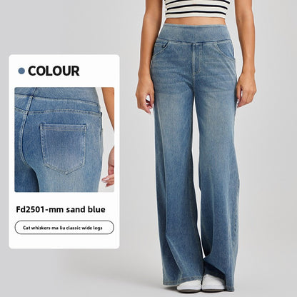 Women's High Waisted Wide Leg Jeans – Stretch Pull-On Denim Pants