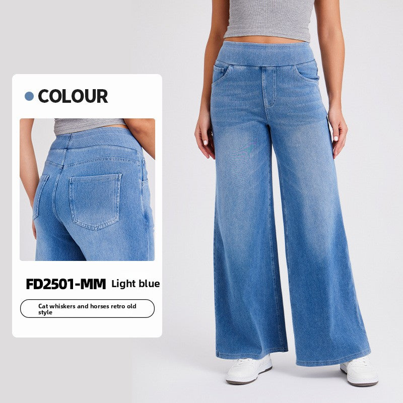 Women's High Waisted Wide Leg Jeans – Stretch Pull-On Denim Pants