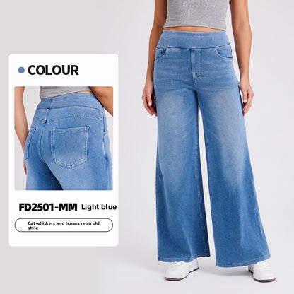 Women's High Waisted Wide Leg Jeans – Stretch Pull-On Denim Pants