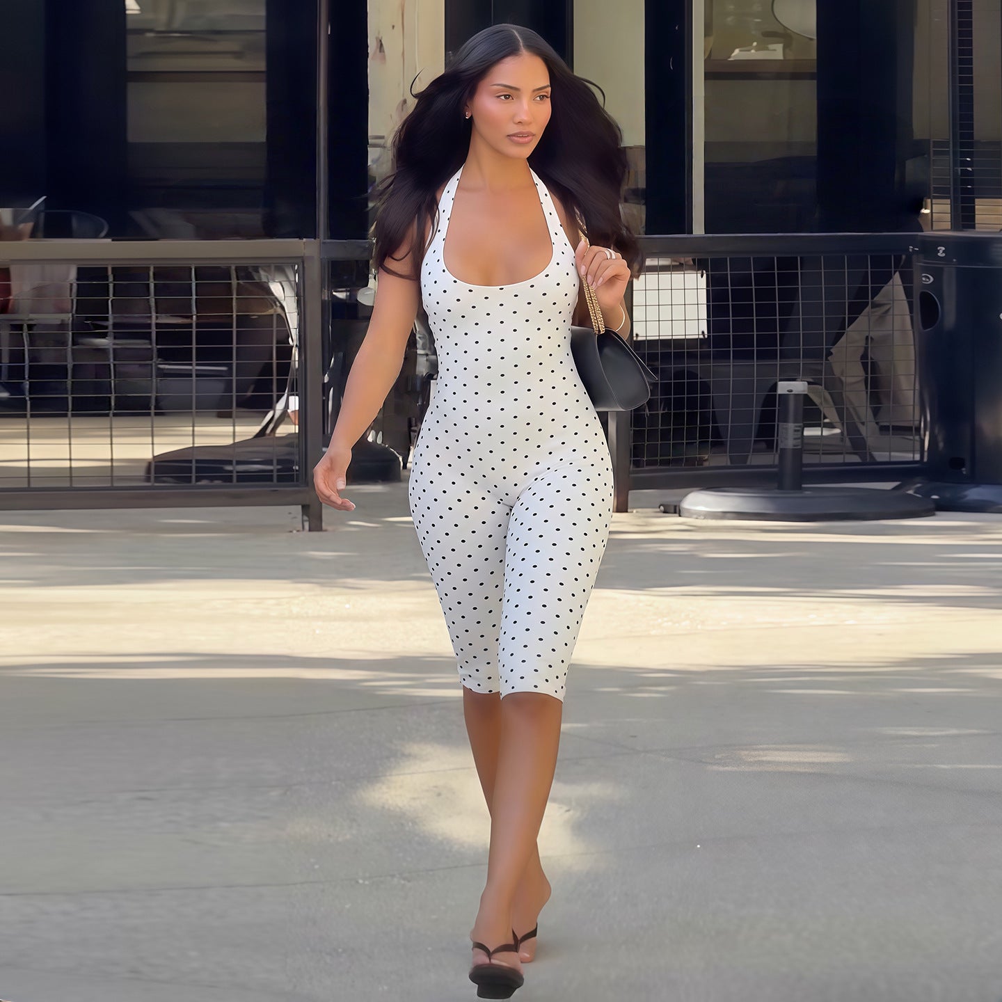 Women's Polka Dot Halter Neck Romper – Backless One Piece Outfit