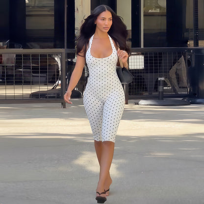Women's Polka Dot Halter Neck Romper – Backless One Piece Outfit