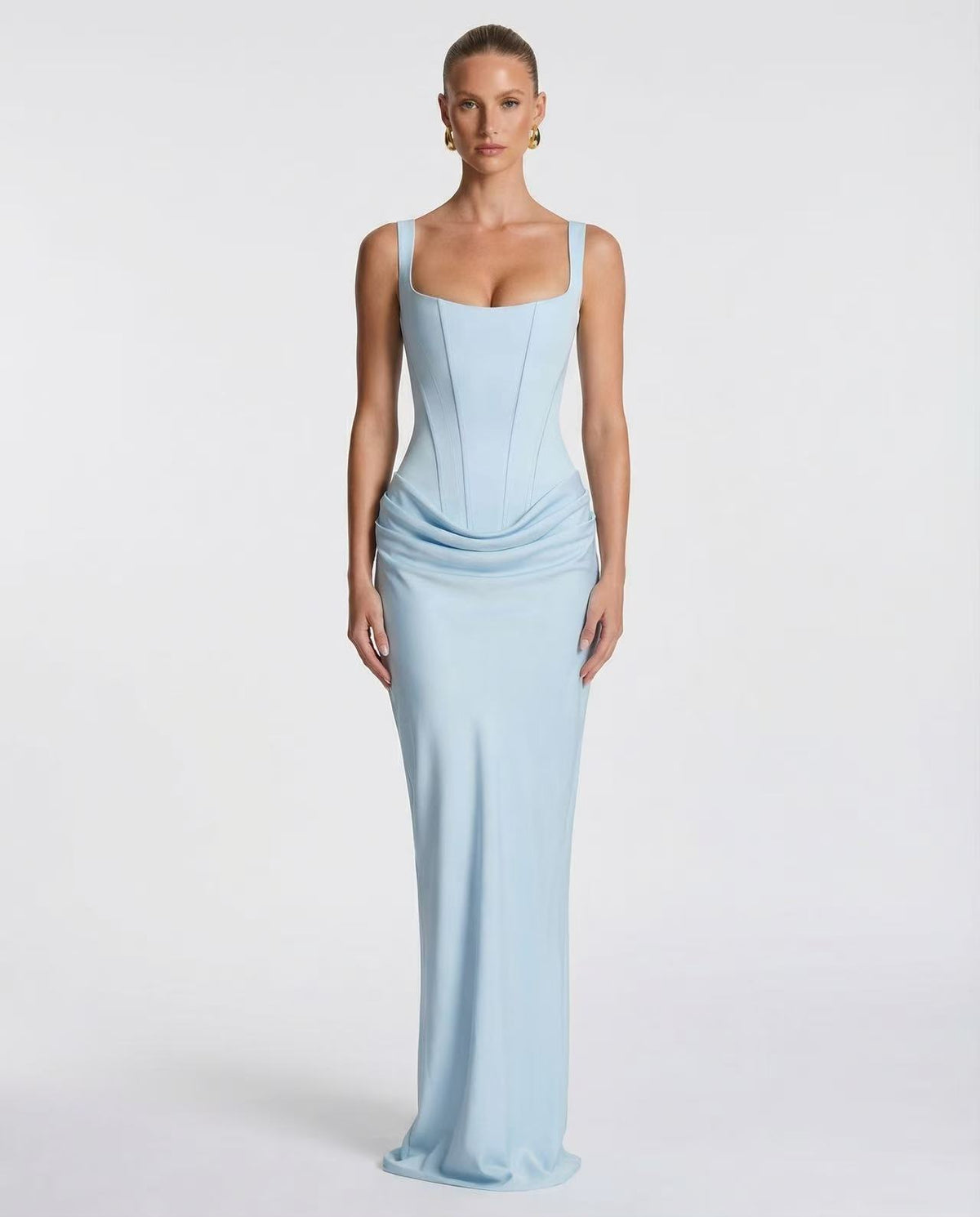 Square Neck Mermaid Evening Gown with Draped Waist