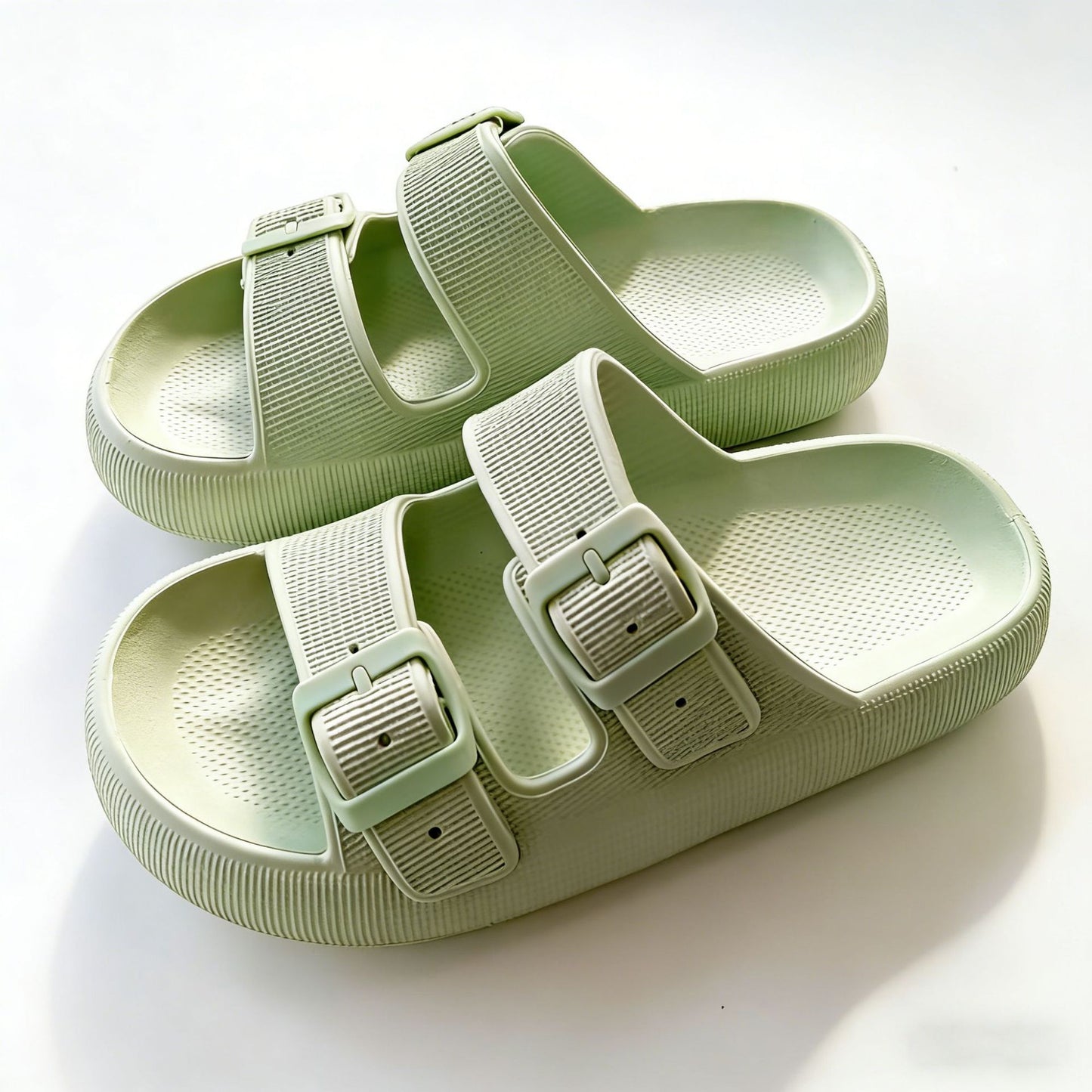 Women's Double Buckle Cloud Slides | Thick Sole Comfort Sandals