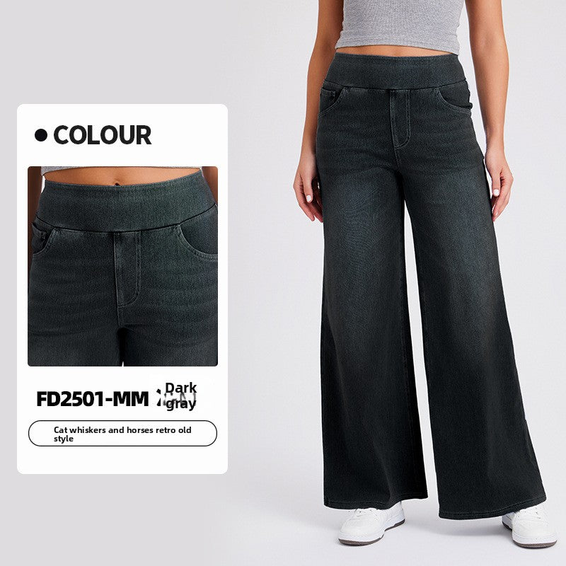 Women's High Waisted Wide Leg Jeans – Stretch Pull-On Denim Pants