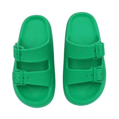 Women's Double Buckle Cloud Slides | Thick Sole Comfort Sandals