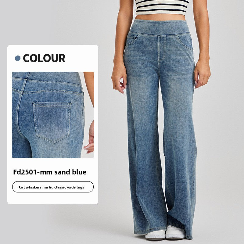 Women's High Waisted Wide Leg Jeans – Stretch Pull-On Denim Pants