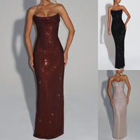 Women's Strapless Sequin Evening Gown – Sparkly Bodycon Maxi Dress