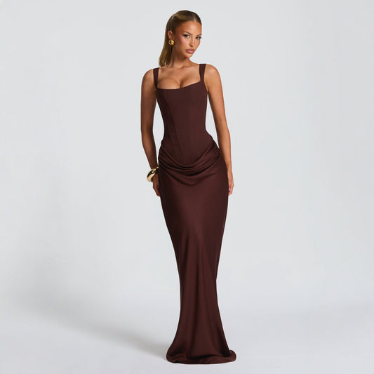 Square Neck Mermaid Evening Gown with Draped Waist