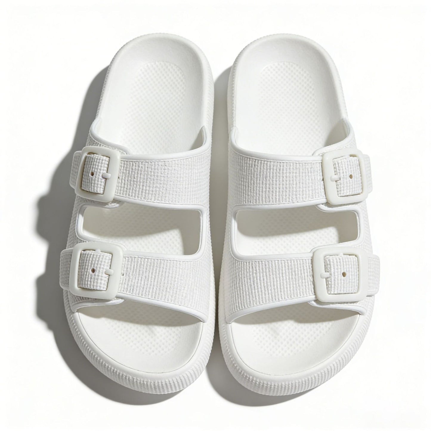 Women's Double Buckle Cloud Slides | Thick Sole Comfort Sandals