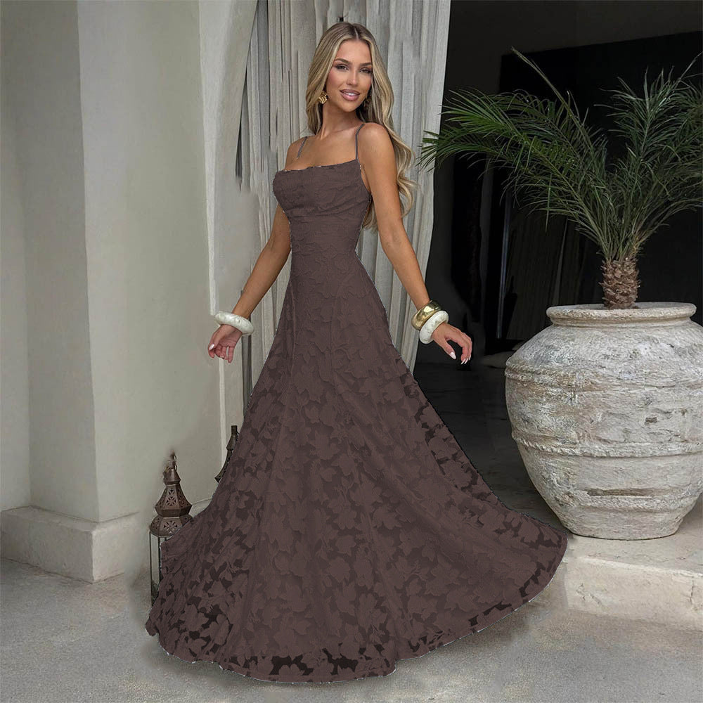 Elegant Lace Evening Gown – Spaghetti Strap Maxi Dress